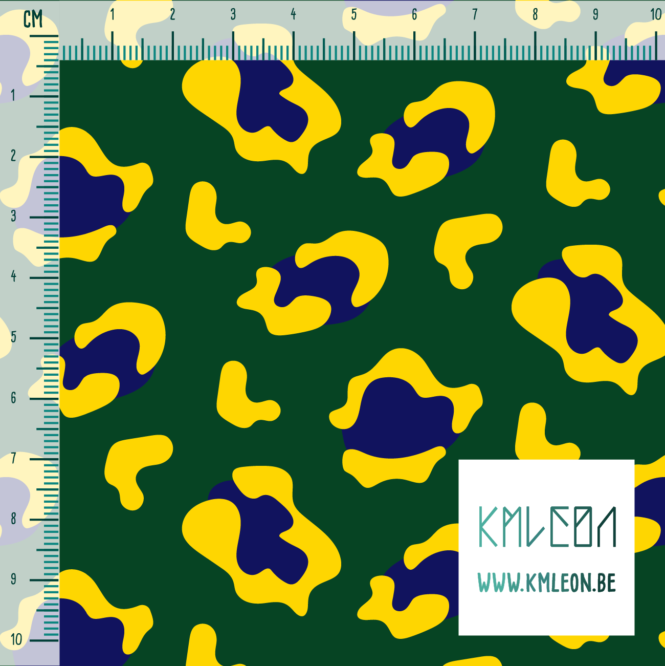 Yellow and blue leopard print fabric