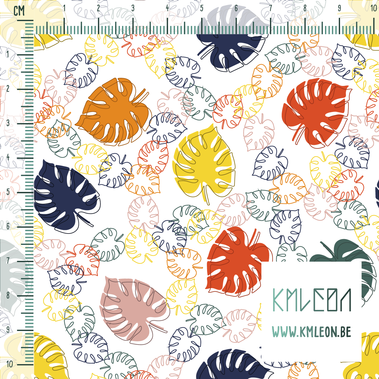 Colourful monstera leaves fabric