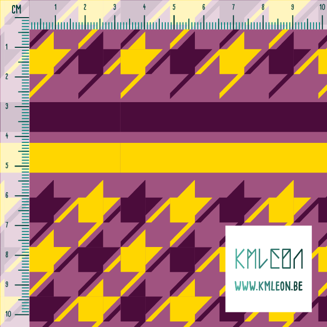 Purple and yellow houndstooth and stripes fabric