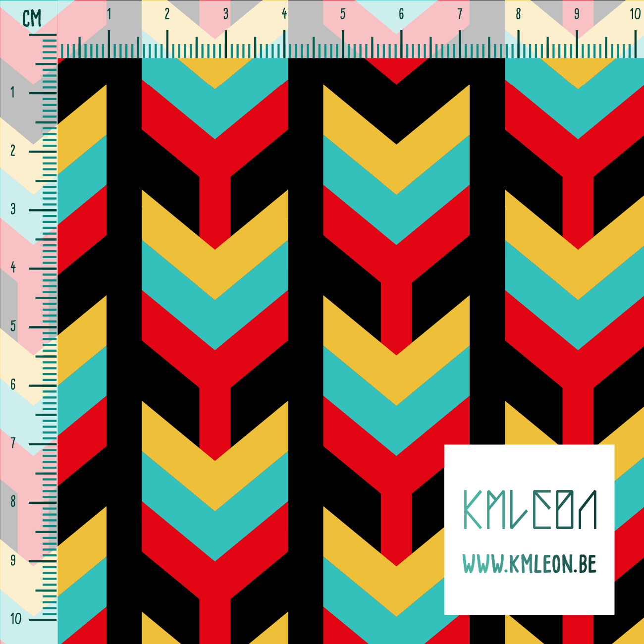 Yellow, teal and red arrows fabric