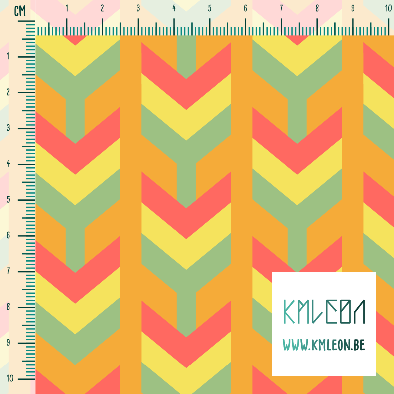 Green, yellow and coral arrows fabric