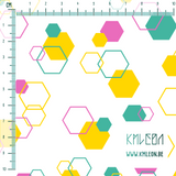 Random yellow, pink and green octagons fabric