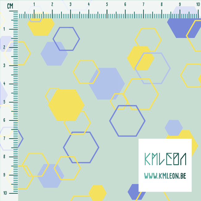 Random yellow and periwinkle octagons fabric