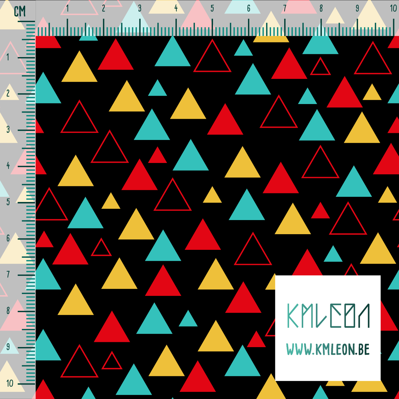 Red, yellow and teal triangles fabric