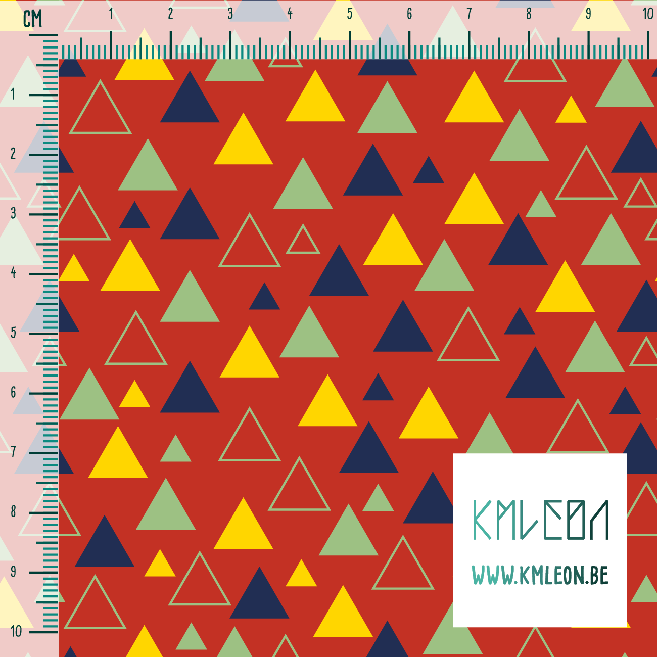 Yellow, green and navy triangles fabric