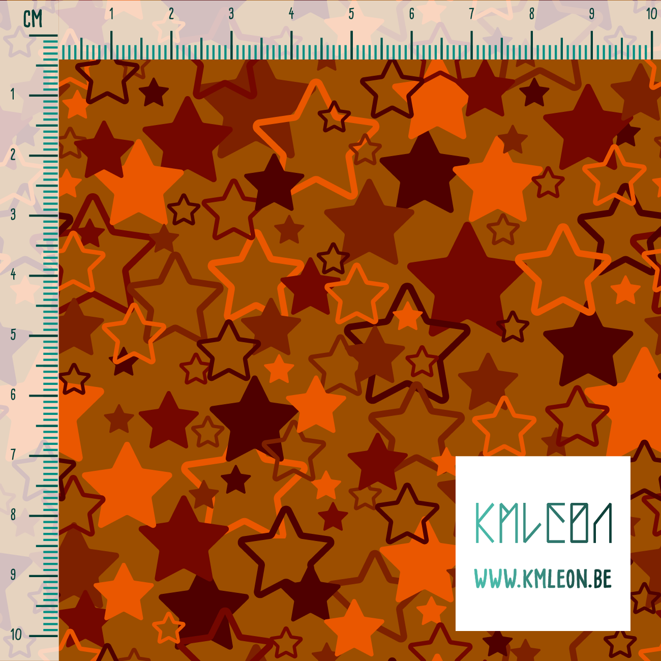 Orange and brown random stars fabric