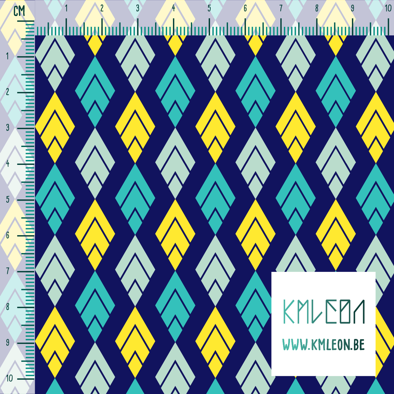 Yellow, teal and mint green diamonds fabric