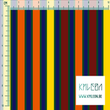 Yellow, orange, blue and red vertical stripes fabric