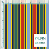 Green, blue and red vertical stripes fabric
