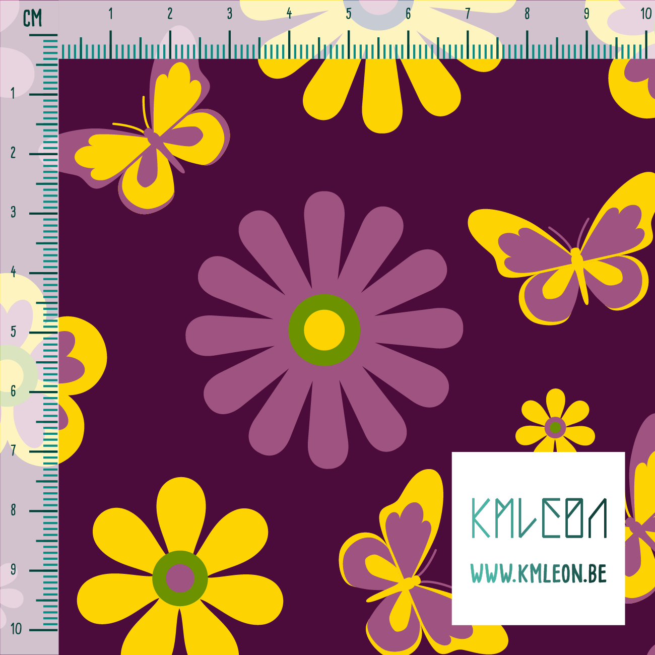 Yellow and pink flowers and butterflies fabric