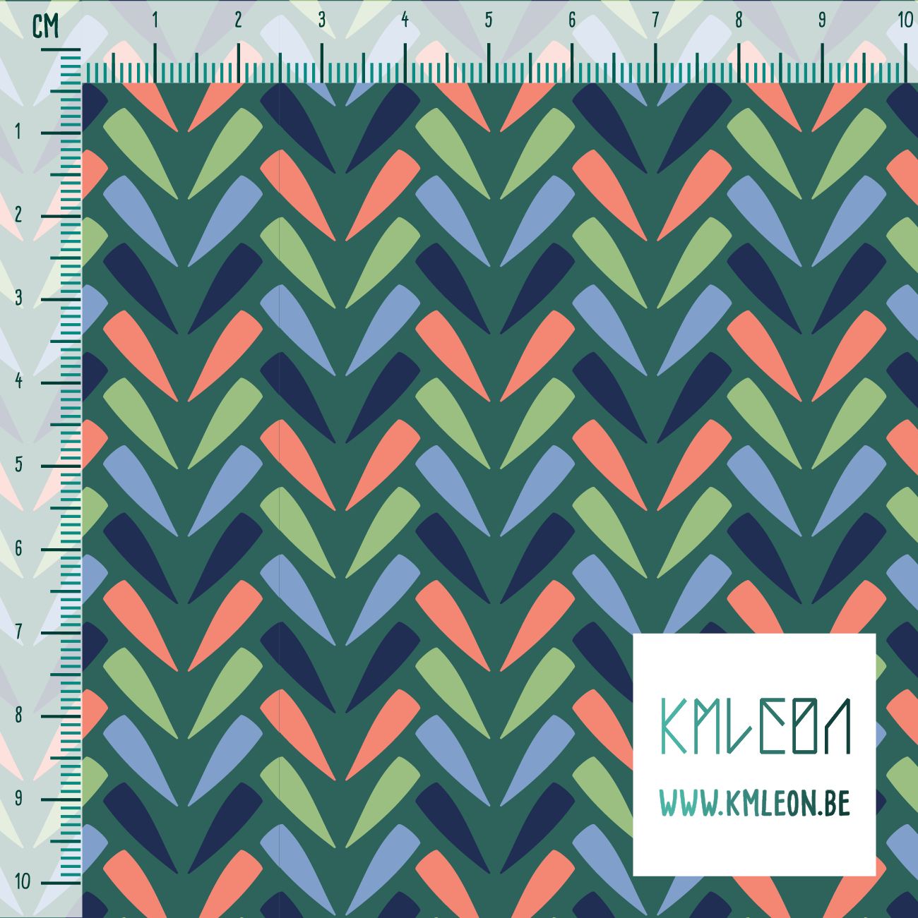 Blue, green and coral chevron fabric