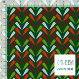 Red, light blue and green chevron fabric