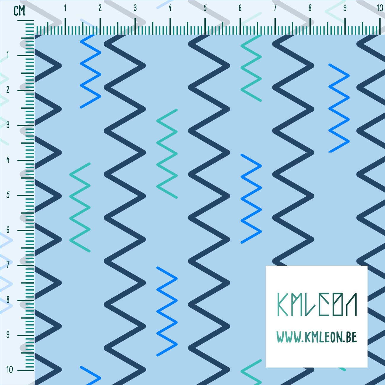 Blue, teal and navy zig zag fabric
