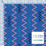 Pink, teal and black zig zag fabric
