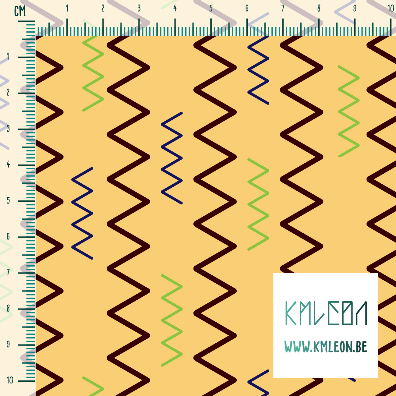 Brown, blue and green zig zag fabric