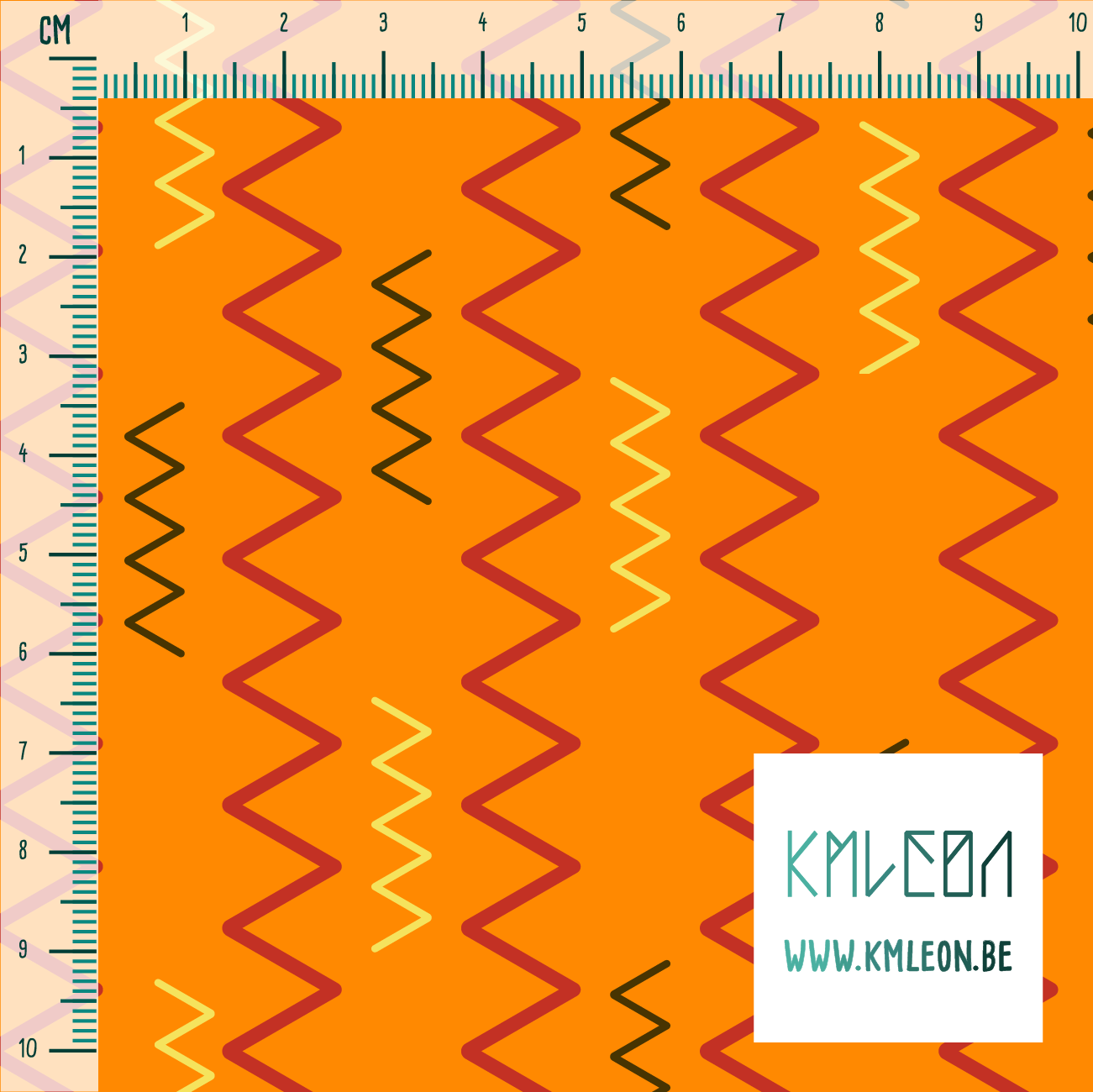 Red, brown and yellow zig zag fabric