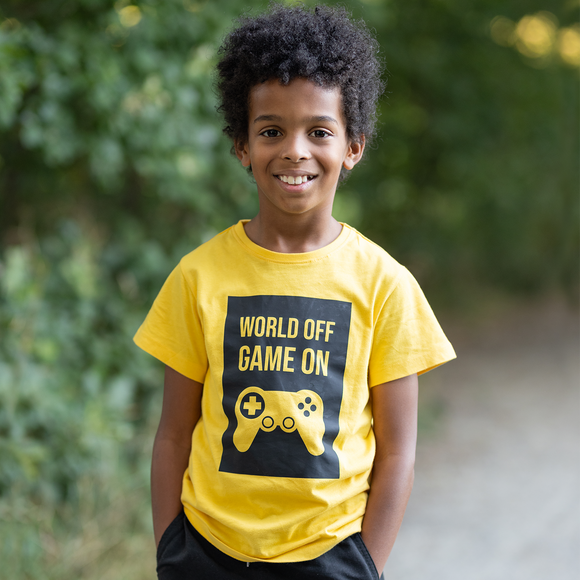 ‘World off – Game on’ kids shortsleeve shirt