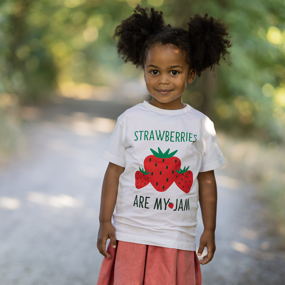 'Strawberries are my jam' kids shortsleeve shirt