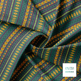 Geometric shapes in green, orange, yellow and purple fabric
