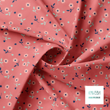 Pink, mint green and navy flowers and leaves fabric
