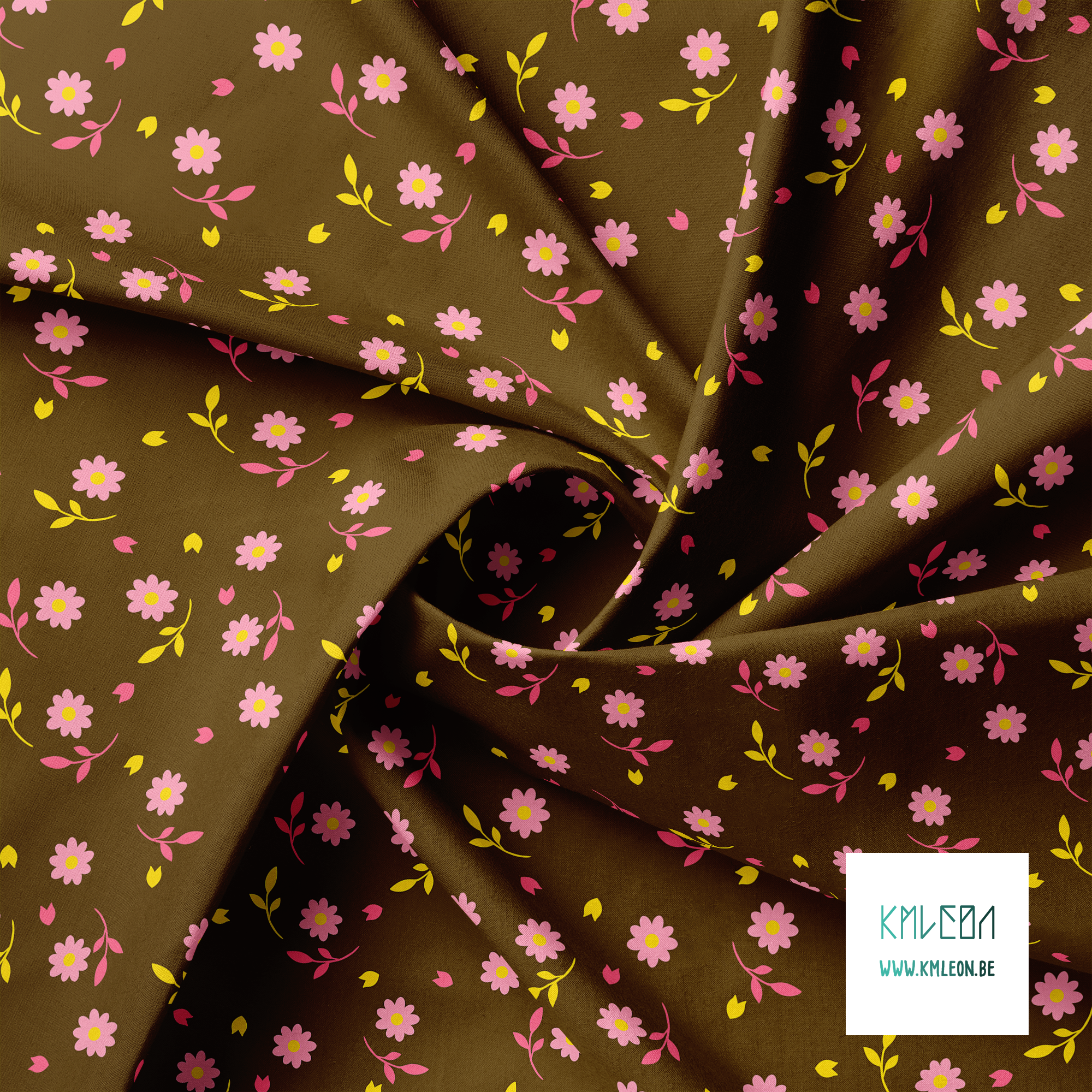 Pink and yellow flowers and leaves fabric