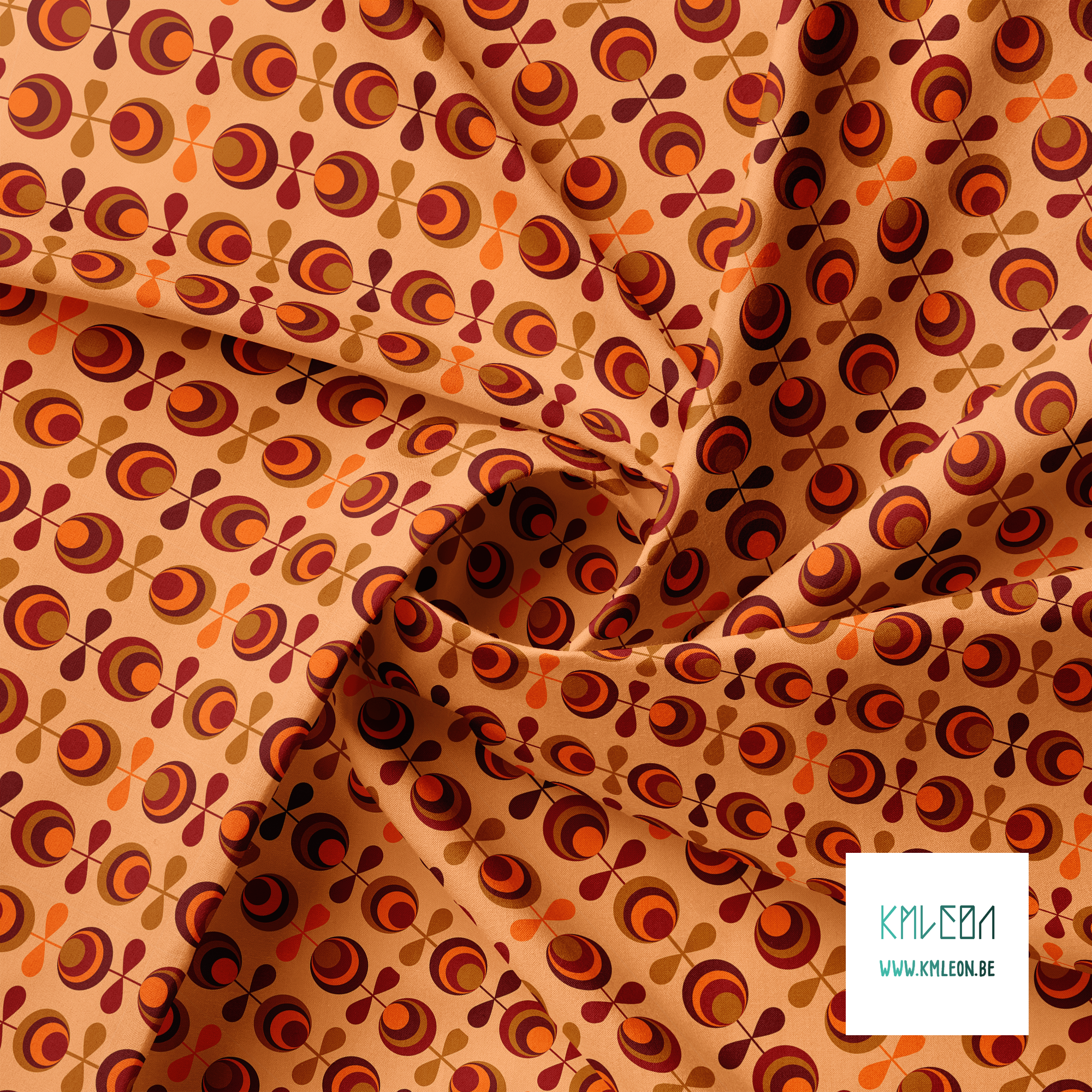 Brown and orange flowers fabric
