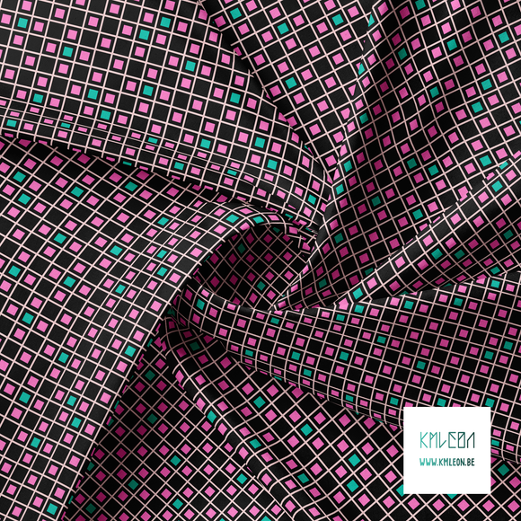Green and pink squares and stripes fabric