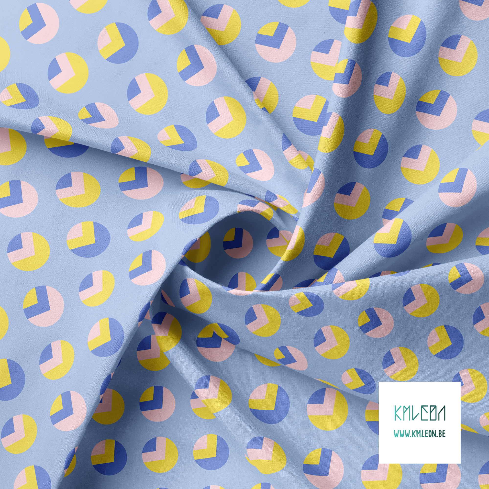 Yellow, pink and periwinkle circles and triangles fabric