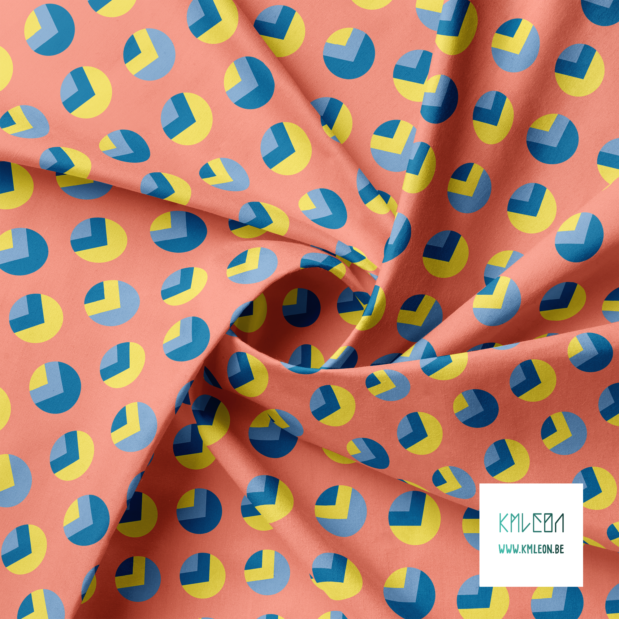 Blue and yellow circles and triangles fabric