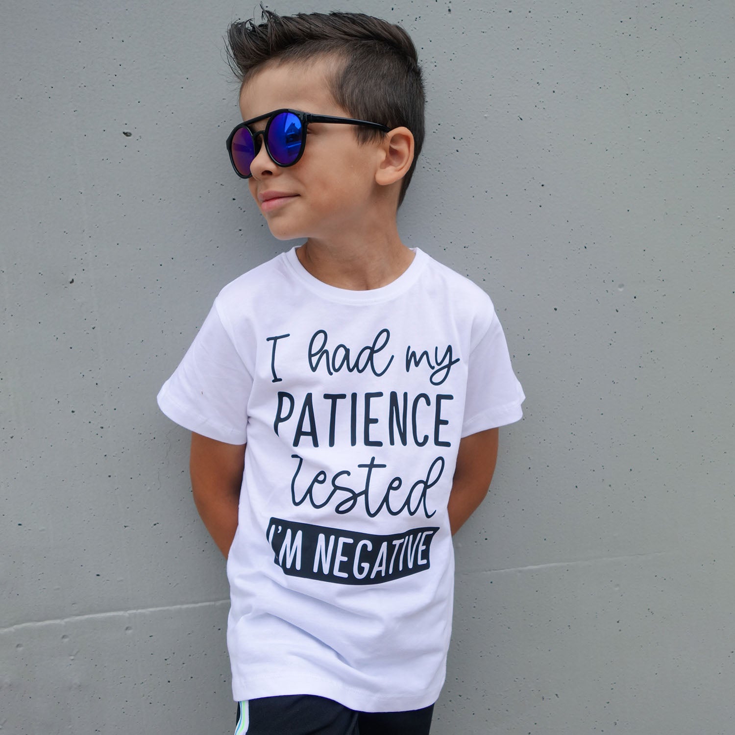 'I had my patience tested - I'm negative' kids shortsleeve shirt