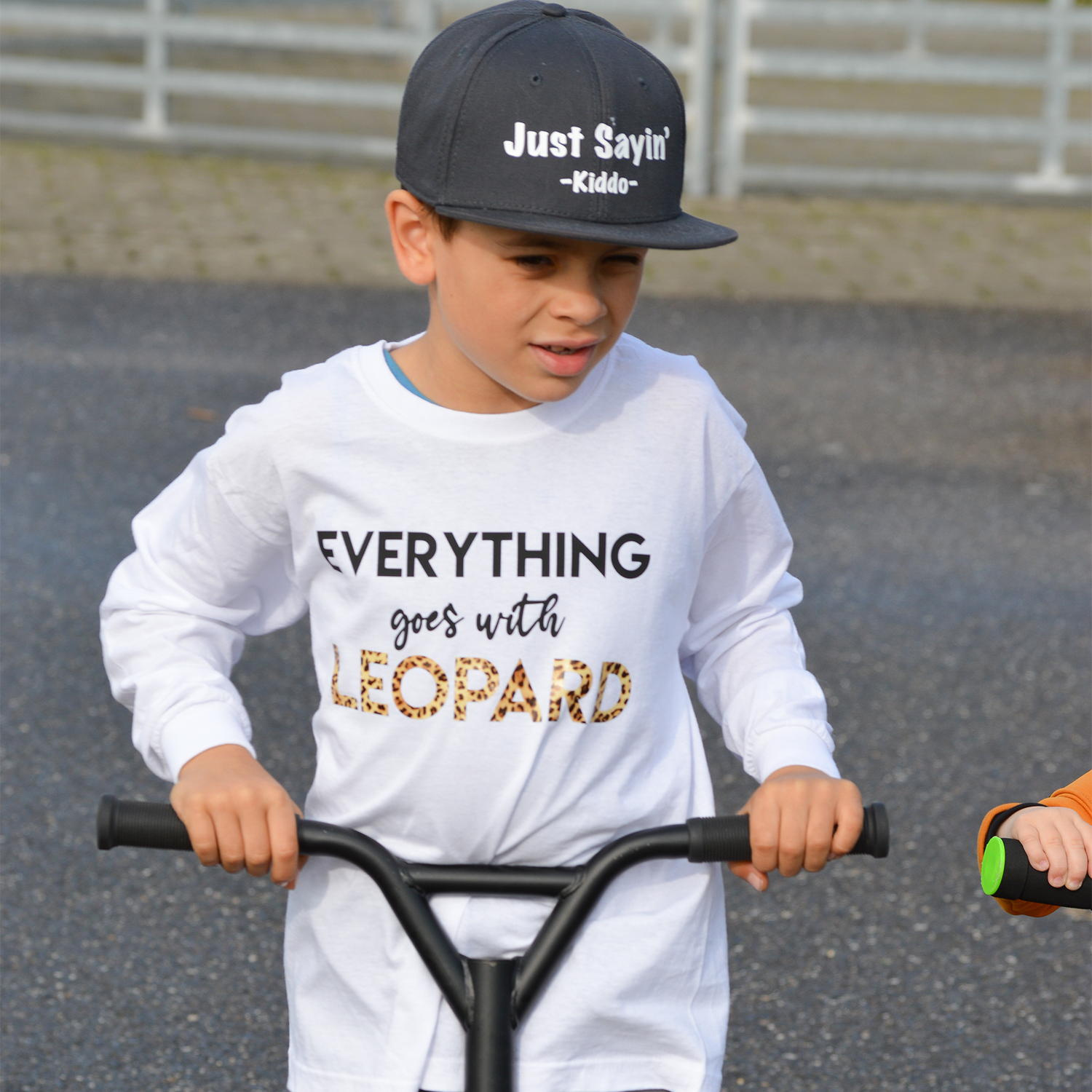 'Everything goes with leopard' kids longsleeve shirt