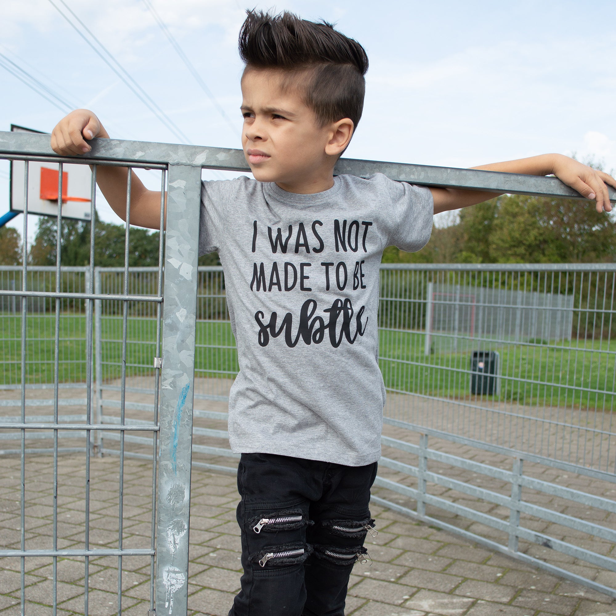 'I was not made to be subtle' kids shortsleeve shirt