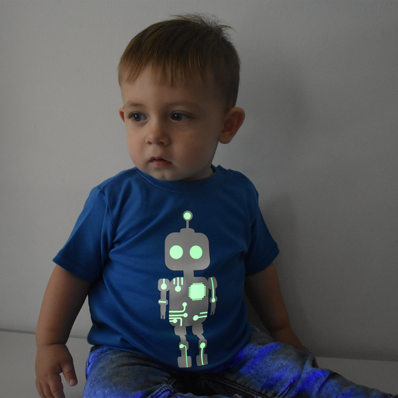 Robot glow in the dark baby shirt met korte mouwen