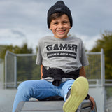 ‘Gamer – Real life is just a hobby’ kids shortsleeve shirt