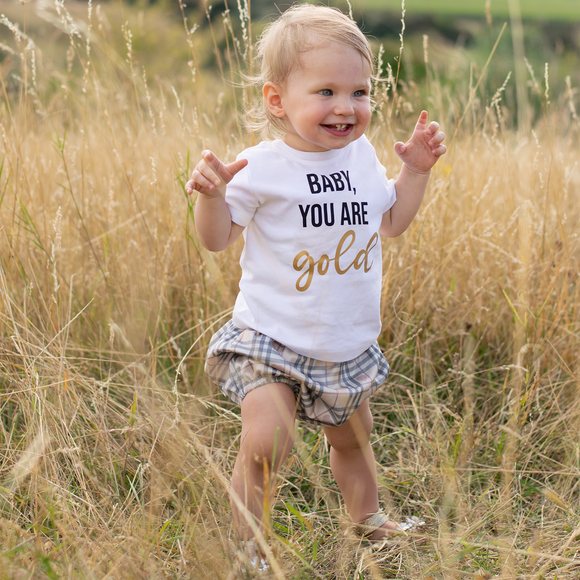 'Baby you are gold' baby shirt met korte mouwen