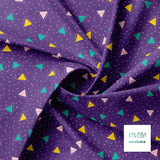 Green, yellow and pink triangles and pink dots fabric