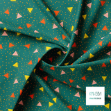 Yellow, pink and orange triangles and orange dots fabric