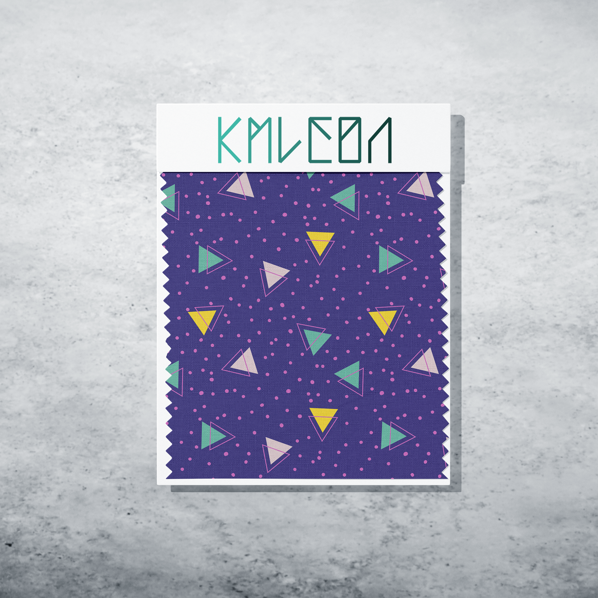 Green, yellow and pink triangles and pink dots fabric