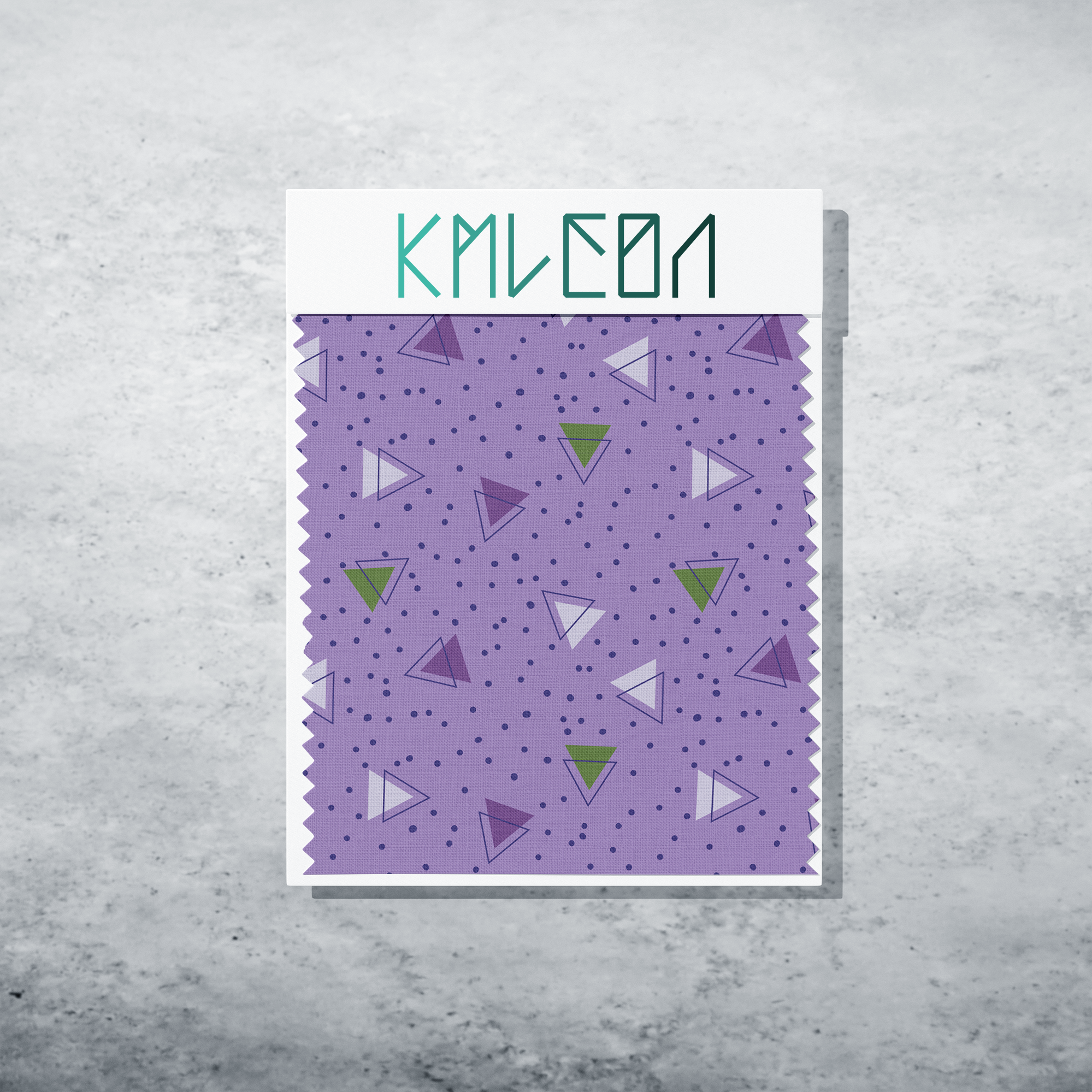 Purple and green triangles and purple dots fabric
