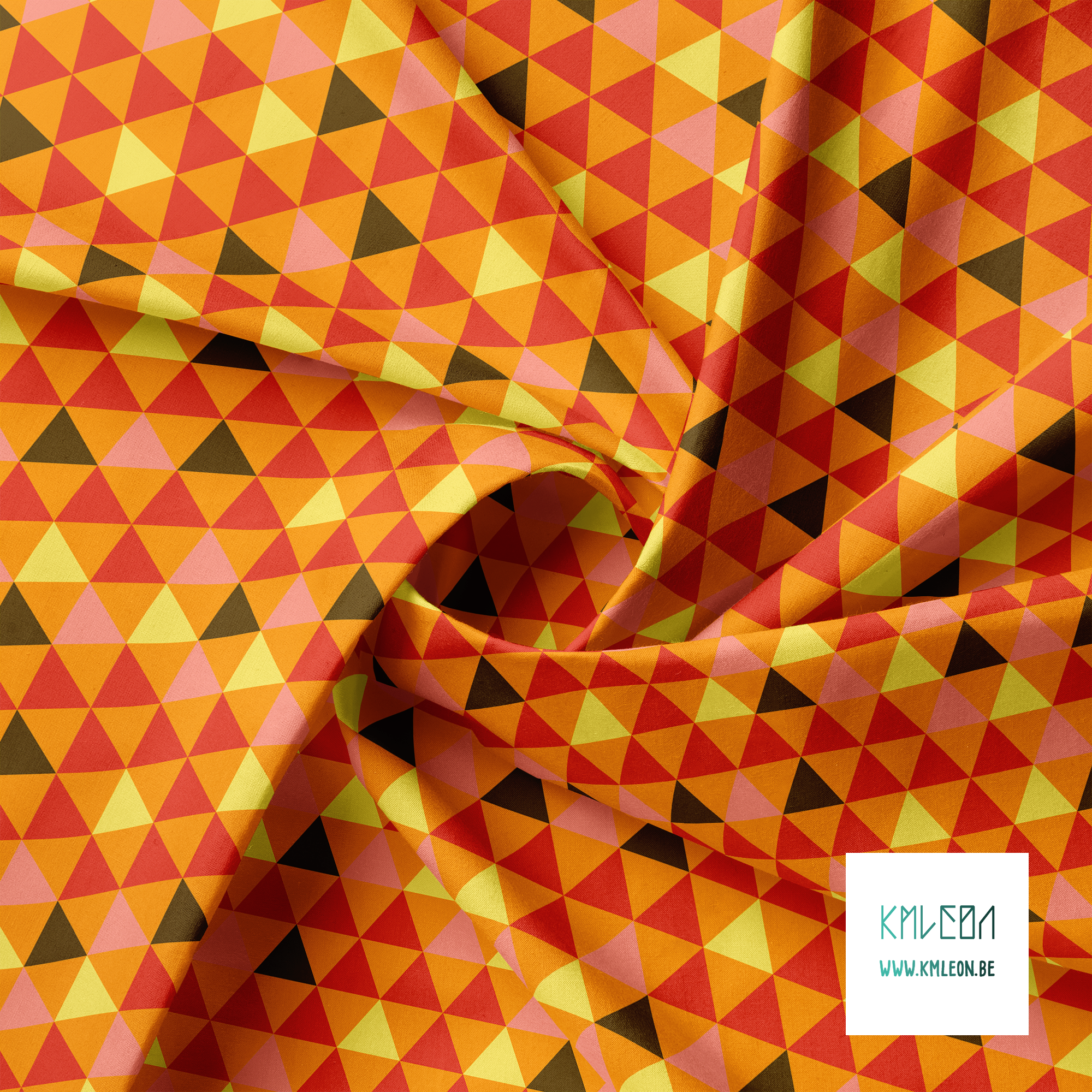 Yellow, pink, brown and red triangles fabric