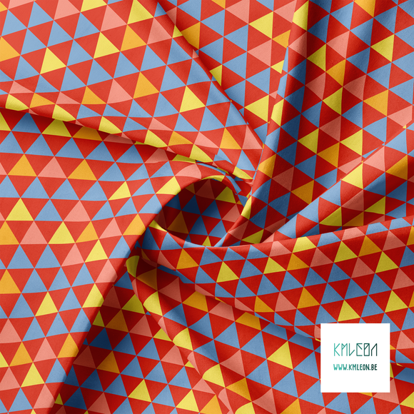 Yellow, blue, orange and pink triangles fabric