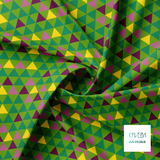 Green, yellow, purple and pink triangles fabric