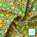 Green, yellow and blue triangles fabric