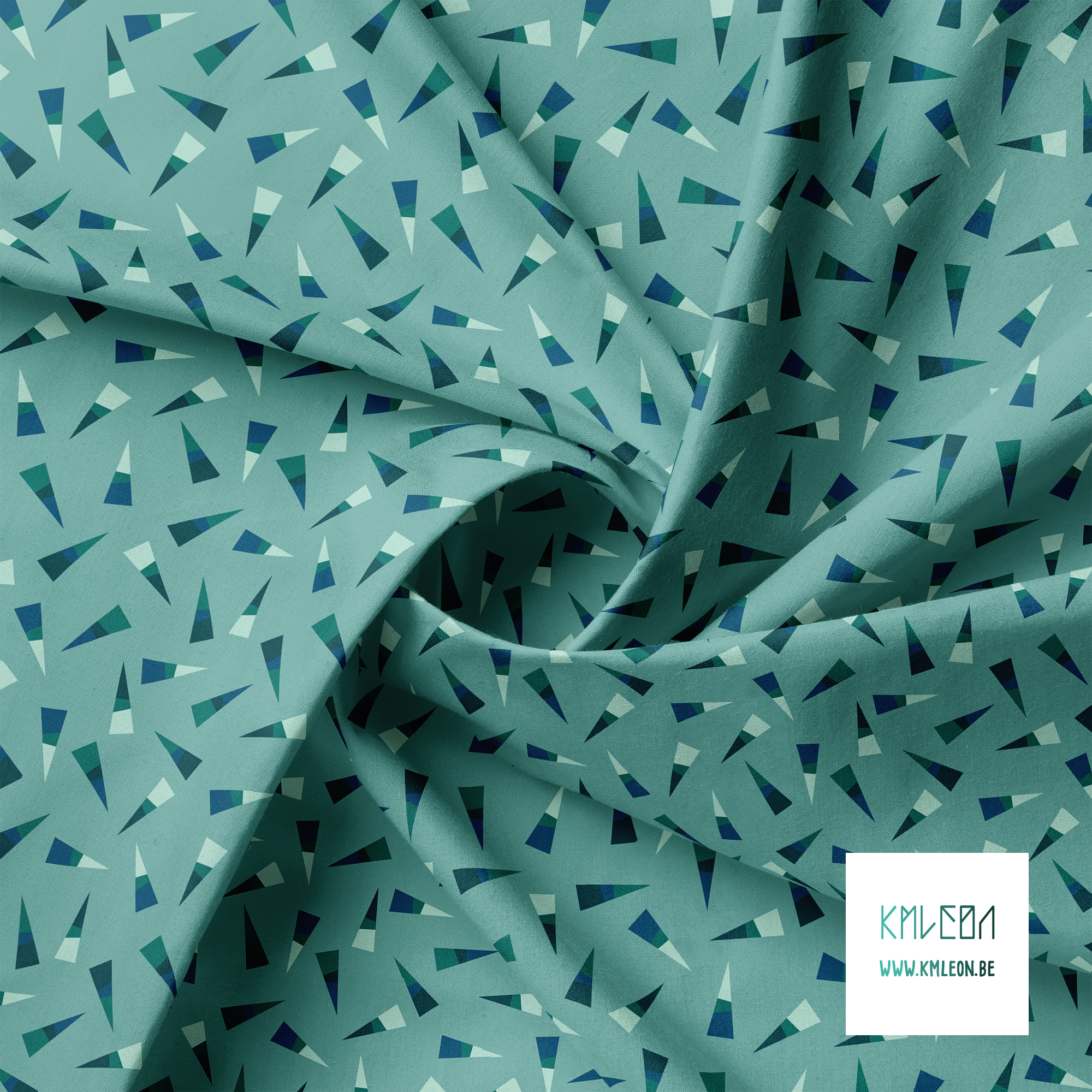 Green and blue triangles fabric