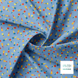 Yellow, orange, blue and red triangles fabric