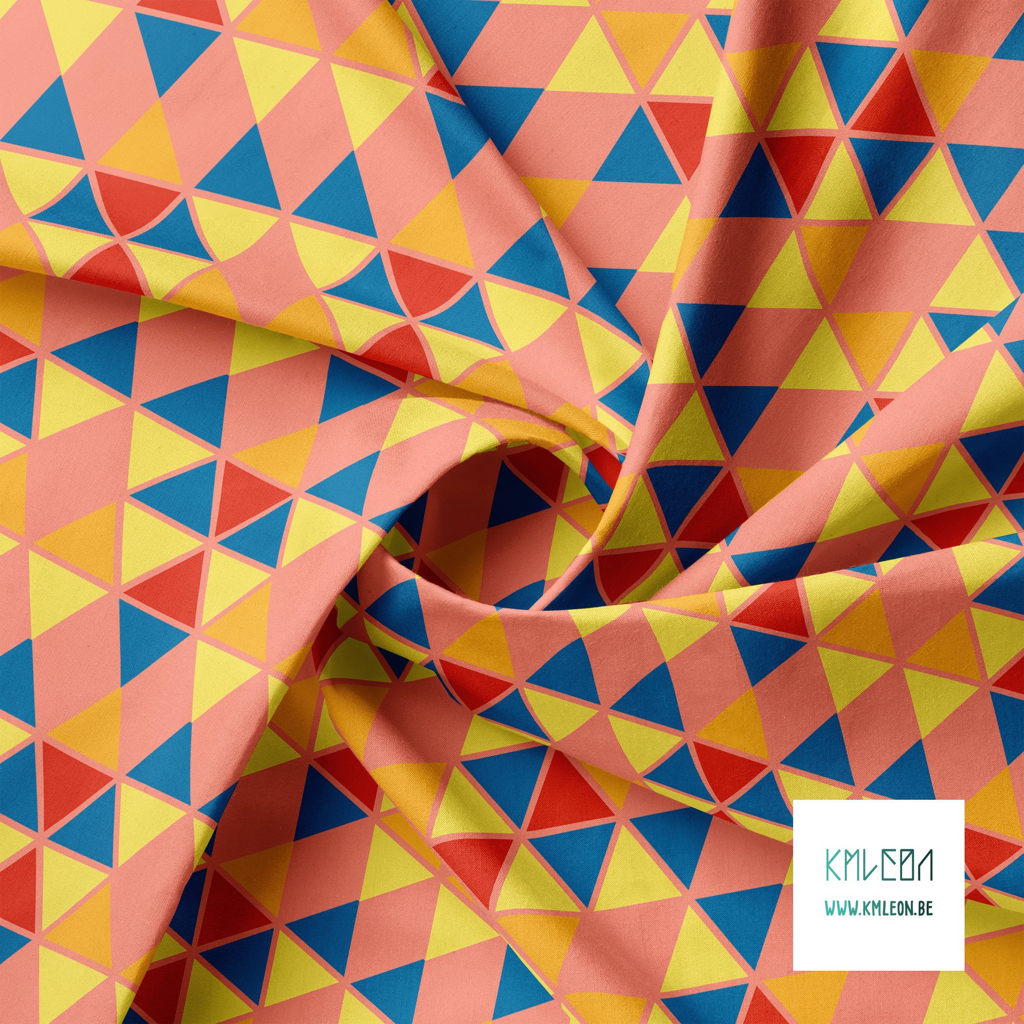 Orange, yellow, red and blue triangles fabric