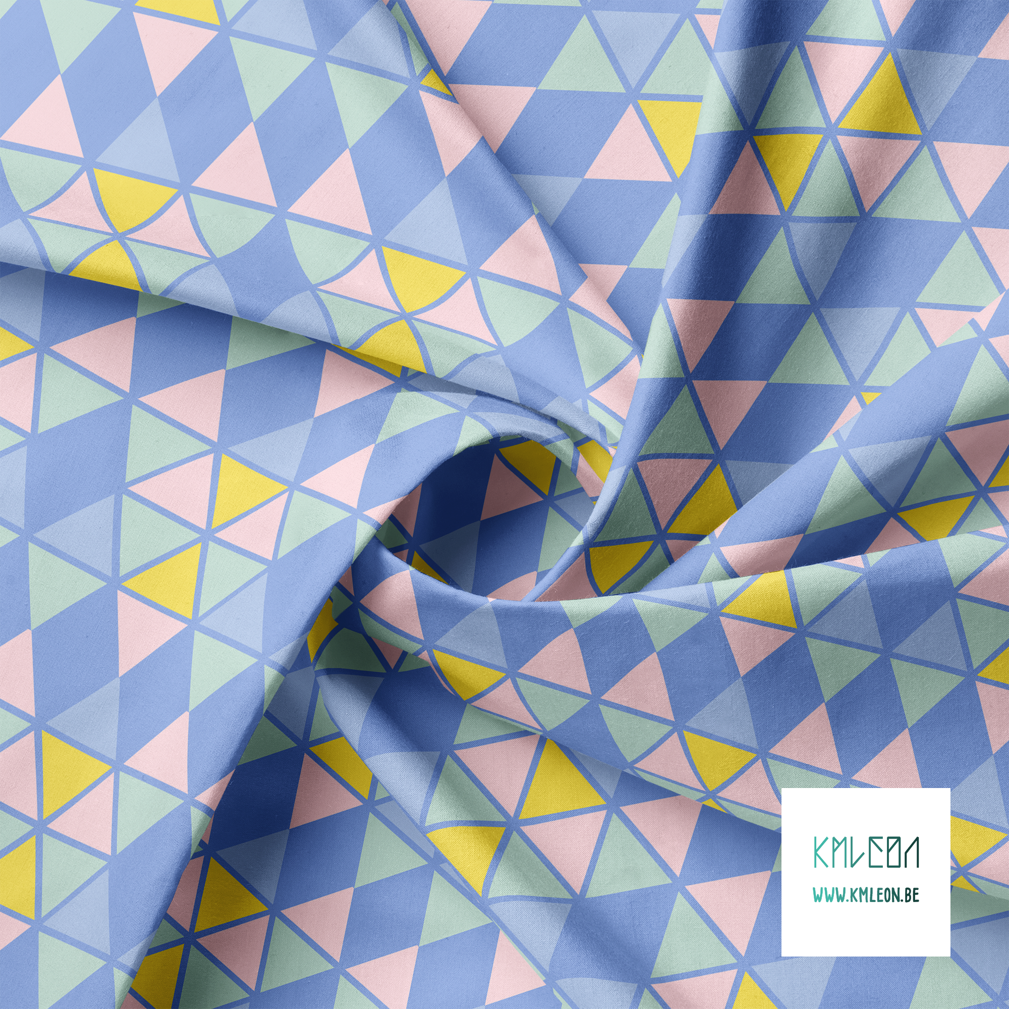 Gele, roze, muntgroene en blauwpaarse driehoeken stof