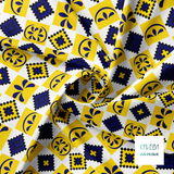 Blue and yellow geometric shapes fabric
