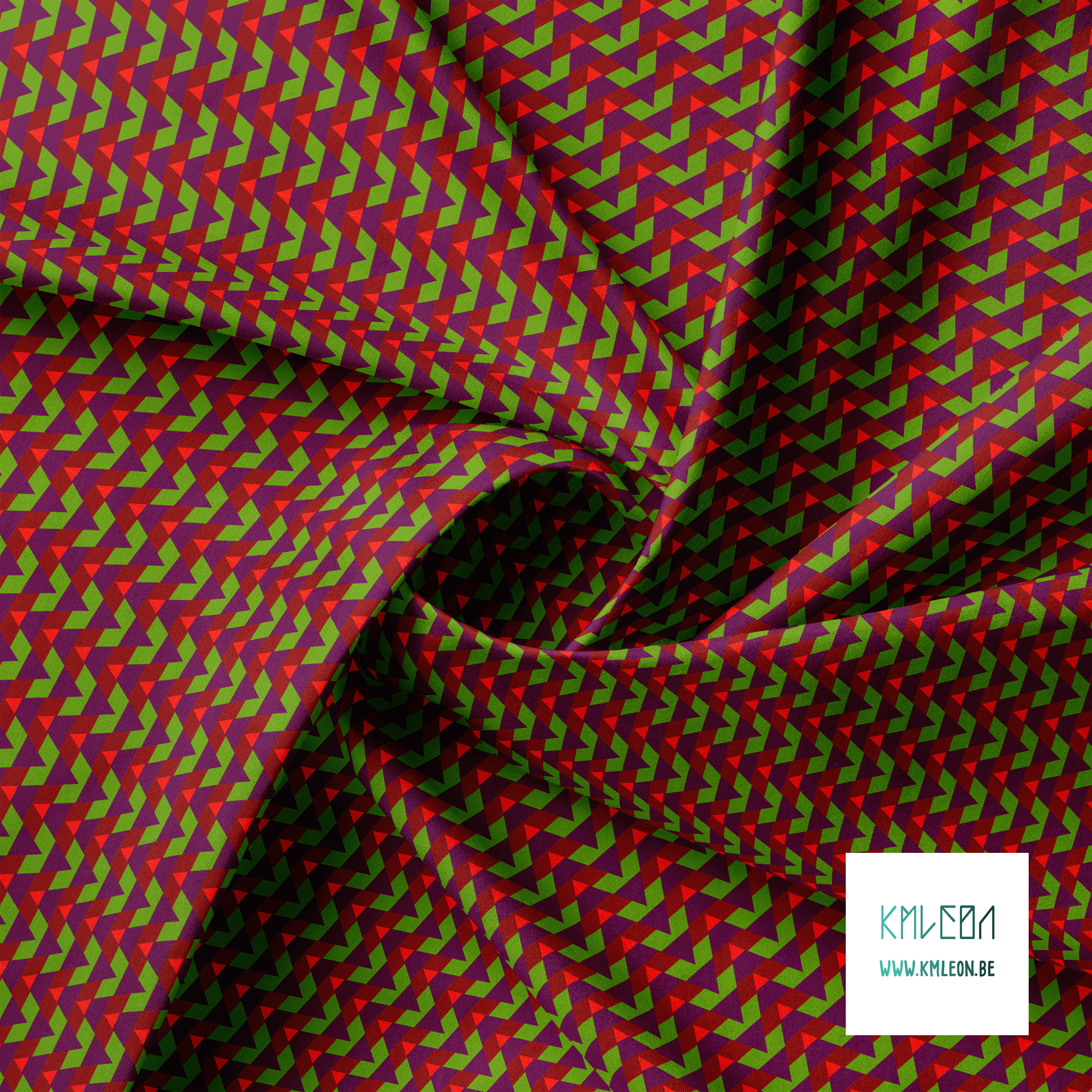 Striped triangles in purple, red and green fabric
