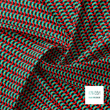 Striped triangles in yellow, red, black and teal fabric